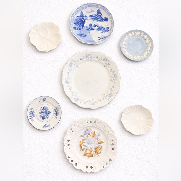 Curated Vintage Blue and White Decorative Plate Wall